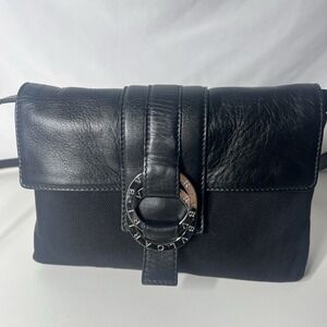 Woman's Logo Mania Bvlgari 34024 shoulder bag in black leather/Canvas silver